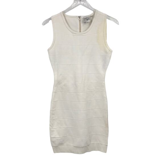 Herve Leger Sleeveless Bandage Mini Sheath Dress L Back Zip Ribbed Hem Crew Neck - Picture 1 of 13